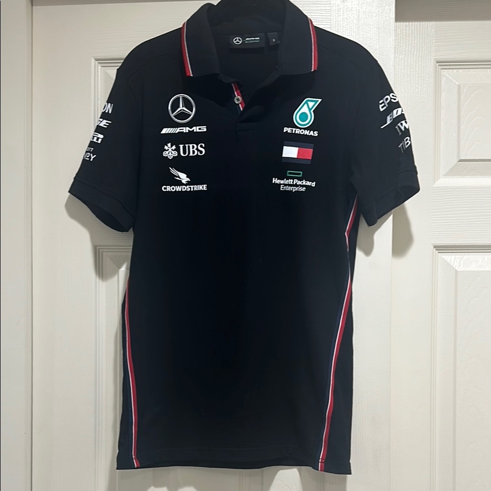 Mercedes AMG Petronas Black Polo Shirt with Team Logos F1 formula one